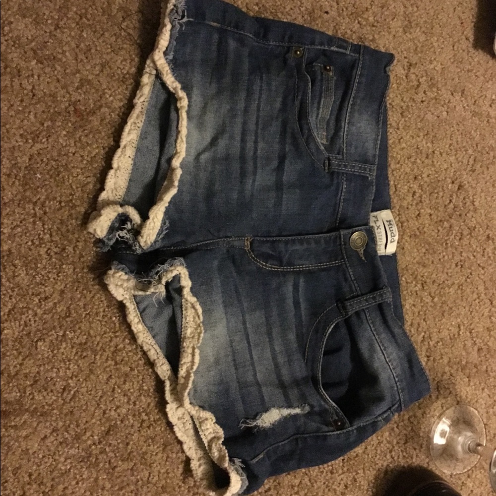 Very cute jean shorts with lace trim